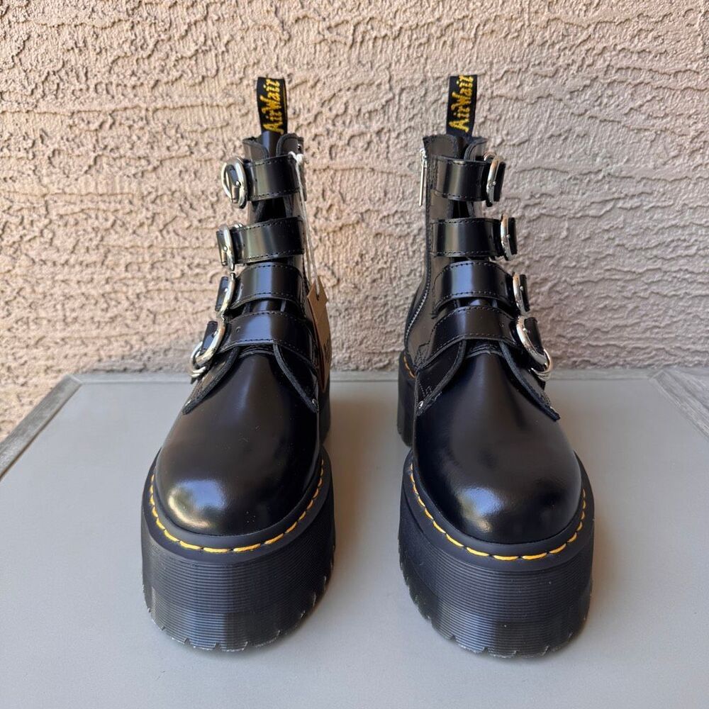 Dr. Martens Jadon Max Hardware HDW Platform Boots Womens 8 Straps Buckles Black - Picture 2 of 16